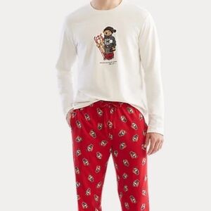 Polo by Ralph Lauren Bear Skiing Pajama Set - Red and White Mens Long Sleeve 2XL